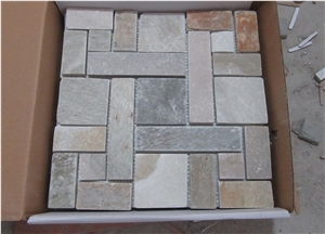 Multicolor Yellow Slate Mosaic Wall Floor Tiles