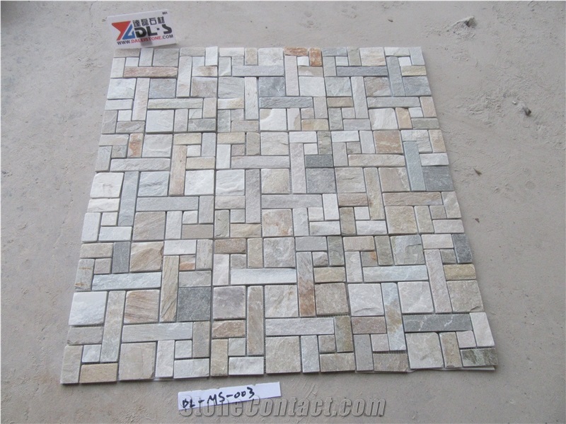 Multicolor Yellow Slate Mosaic Wall Floor Tiles