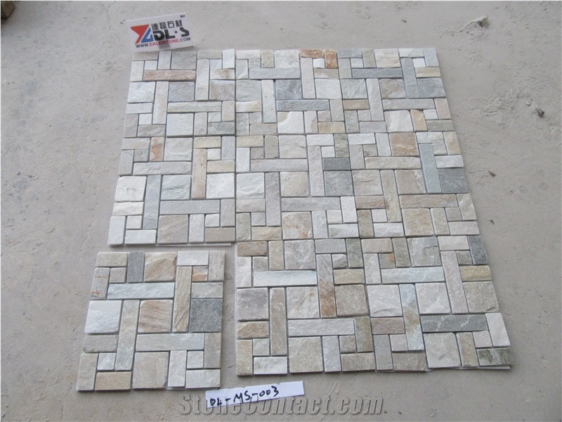Multicolor Yellow Slate Mosaic Wall Floor Tiles
