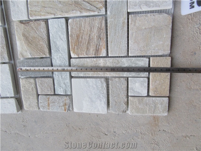 Multicolor Yellow Slate Mosaic Wall Floor Tiles