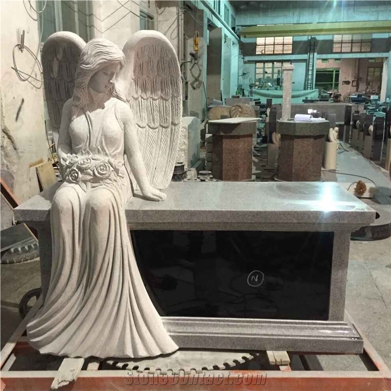 China Grey Granite Sitting Angel Bench Monuments