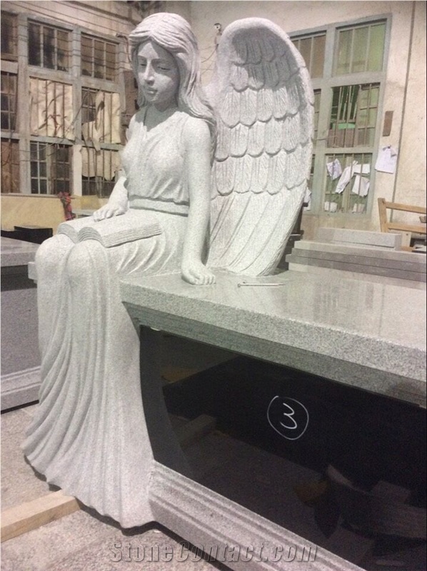 China Grey Granite Sitting Angel Bench Monuments