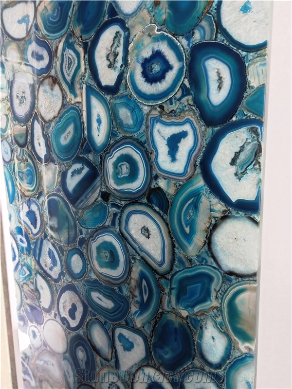 Blue Agate Semiprecious Stone Composited with Glass Translucent