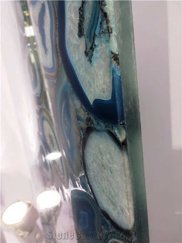 Blue Agate Semiprecious Stone Composited with Glass Translucent