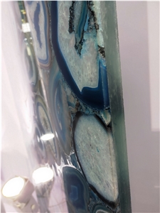 Blue Agate Semiprecious Stone Composited with Glass Translucent
