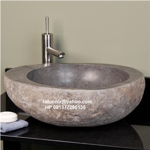 Indonesia Grey Basalt Natural Stone Wash Basin