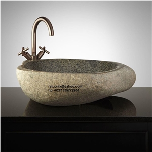 Indonesia Grey Basalt River Stone Sink