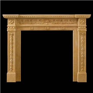 Beige Limestone Fireplace Mantel Sculpture Mantel