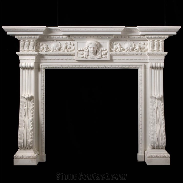 Beige Limestone Fireplace Mantel Sculpture Mantel