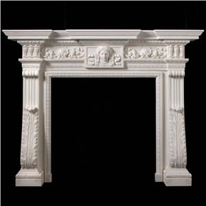 Beige Limestone Fireplace Mantel Sculpture Mantel