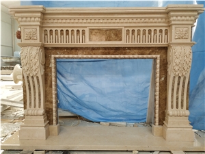 Galala Beige Marble Fireplace Mantel Sculpture