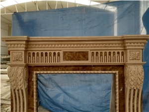 Galala Beige Marble Fireplace Mantel Sculpture