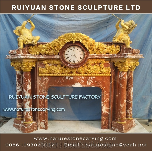 Red Marble Fireplace Mantel Sculpture Fireplace