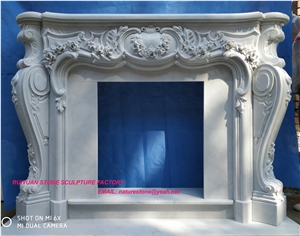 White Marble Fireplace with Bronze Sculpture