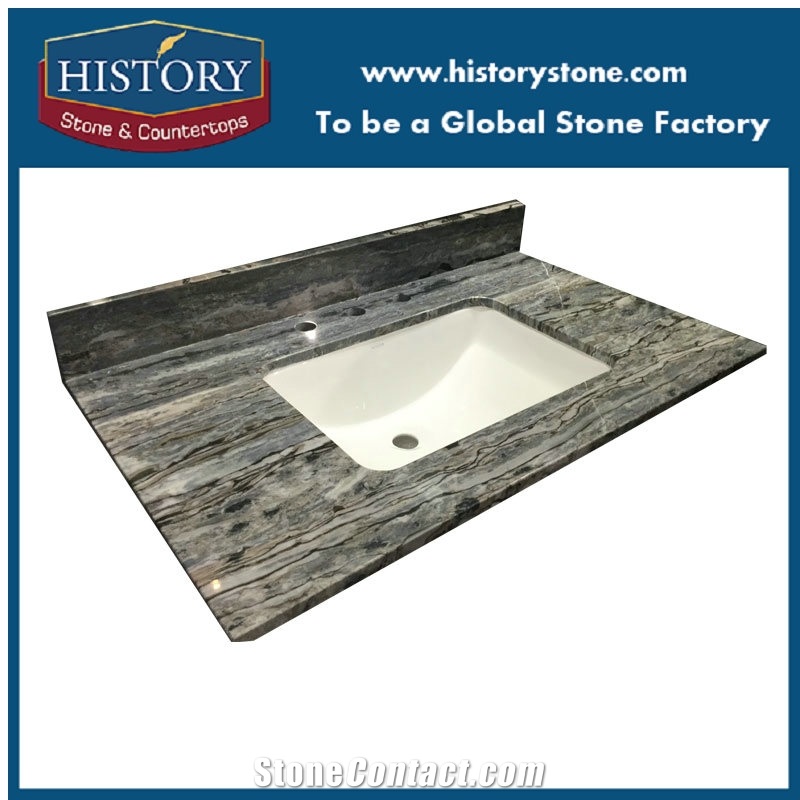 Wooden Blue Marble for Bathroom Countertop
