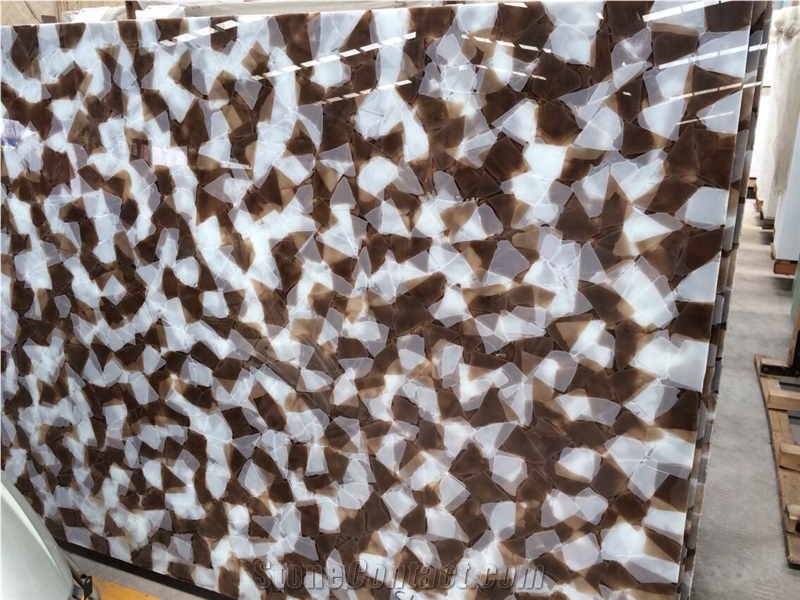 Mixed Brown and White Jade Glass Onyx Stone Slab