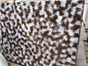 Mixed Brown and White Jade Glass Onyx Stone Slab