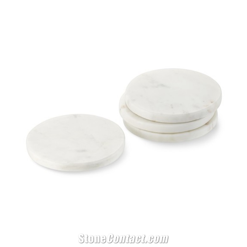 Natural White Carrara Marble Round Coasters