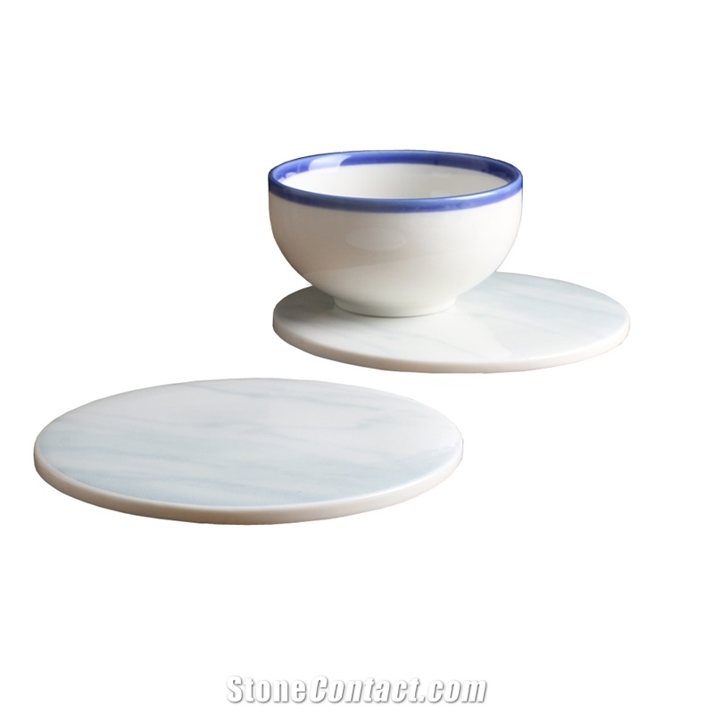 Natural White Carrara Marble Round Coasters