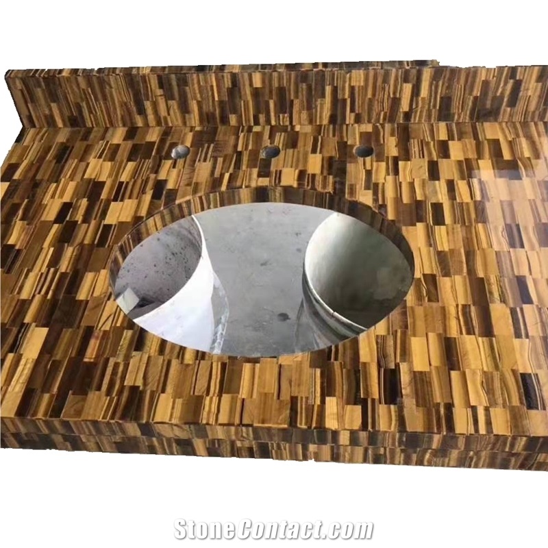 Yellow Tiger Eyes Quartzite Bathroom Countertop