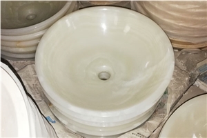 Iran White Onyx Round Vessel Basin for Bath Sinks