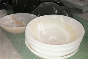 Iran White Onyx Round Vessel Basin for Bath Sinks