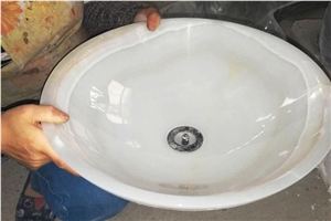 Iran White Onyx Round Vessel Basin for Bath Sinks