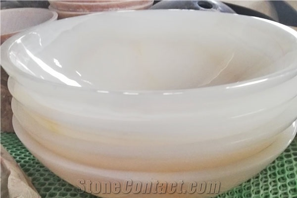 Iran White Onyx Round Vessel Basin for Bath Sinks