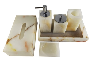 White Onyx 5-Pcs Bathroom Accessories Sets Tissue