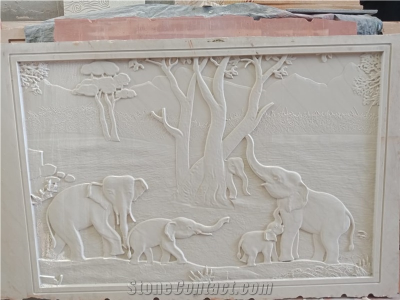 Mint White Sandstone Cnc Wall Relief
