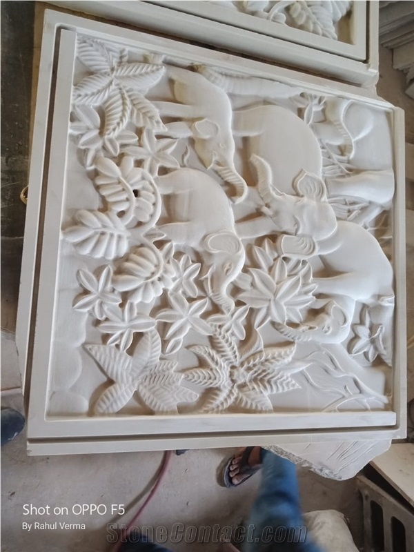 Mint White Sandstone Cnc Wall Relief
