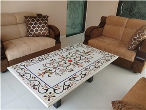 Table Top Inlayed Makrana Marble