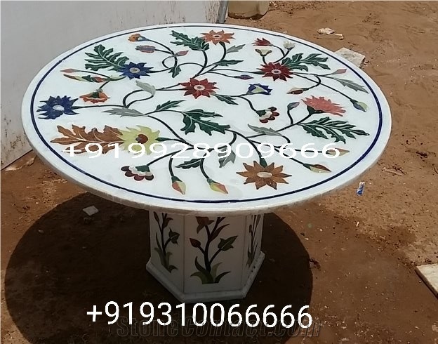 Table Top Inlayed Makrana Marble