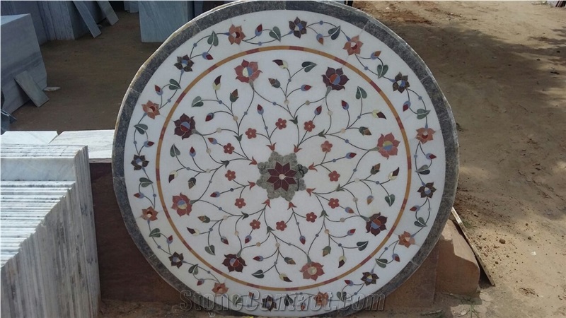 Table Top Inlayed Makrana Marble