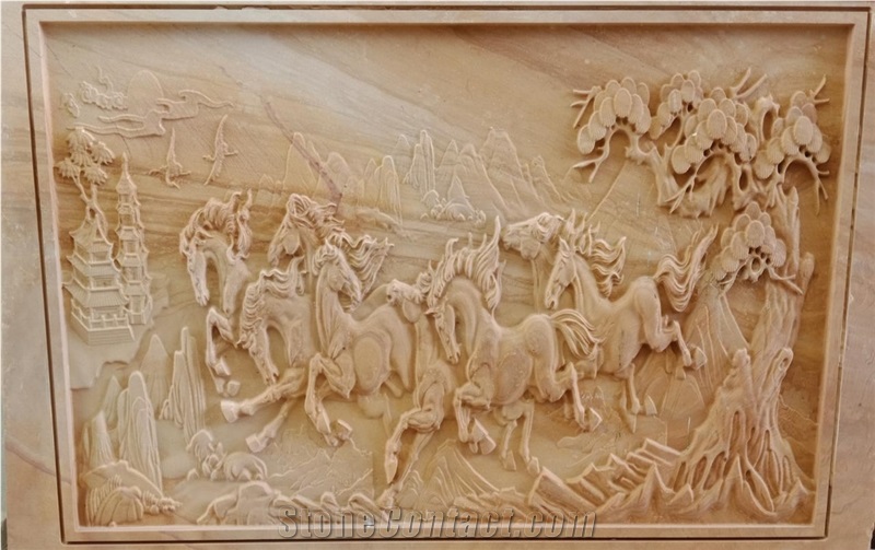 Teak Wood Sandstone Cnc Carved Wall Panels