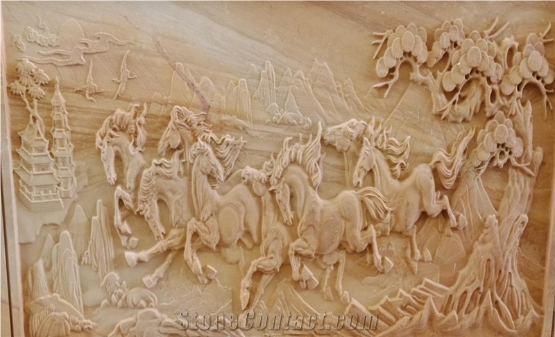 Teak Wood Sandstone Cnc Carved Wall Panels