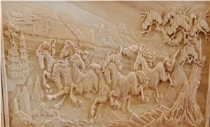 Teak Wood Sandstone Cnc Carved Wall Panels