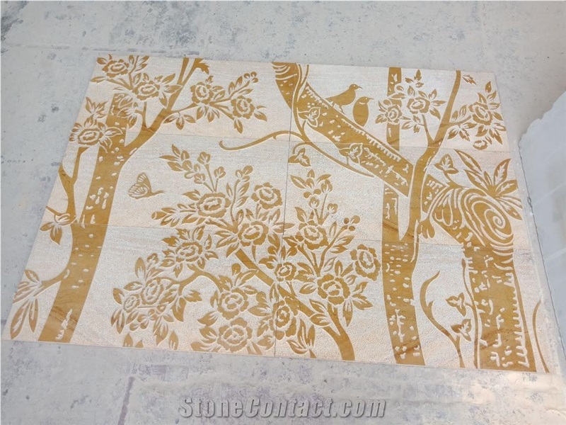 Teak Wood Sandstone Cnc Carved Wall Panels
