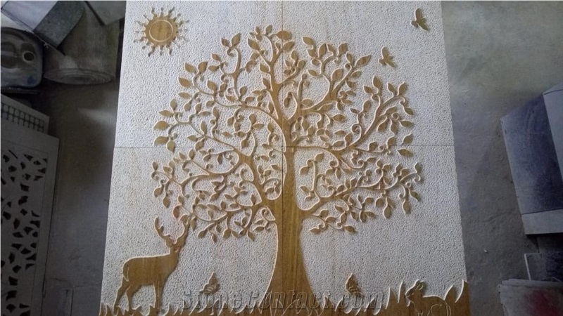 Teak Wood Sandstone Cnc Carved Wall Panels