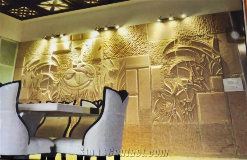 Teak Wood Sandstone Cnc Carved Wall Panels