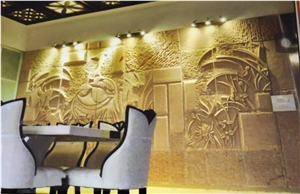 Teak Wood Sandstone Cnc Carved Wall Panels