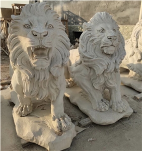 Marble Lion Carving for Garden Decoration