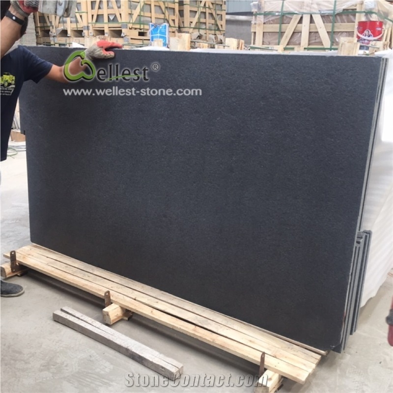 Flamed and Brusehd Large Black Granite Slabs