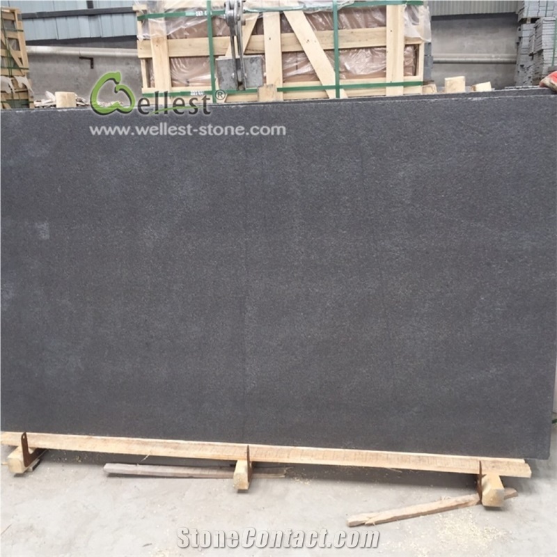 Flamed and Brusehd Large Black Granite Slabs