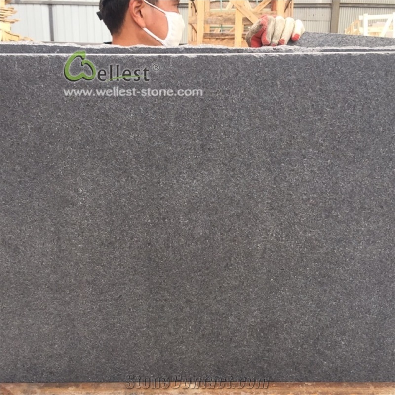 Flamed and Brusehd Large Black Granite Slabs