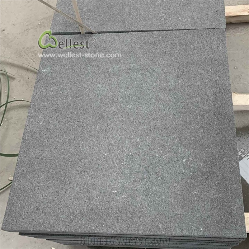 Flamed Brushed Black Granite Paving Stone Tiles