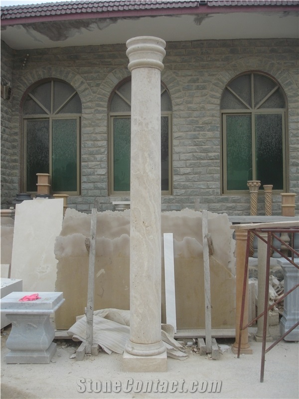 Beige Travertine Hallow Column Pillar Capitals