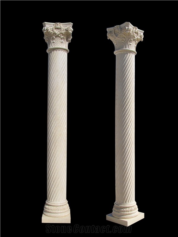 Beige Travertine Hallow Column Pillar Capitals