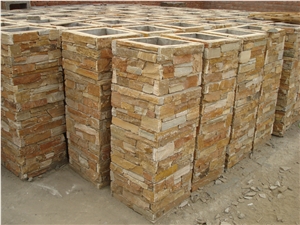 P014 Beige Slate Meshed Cement Stacked Ledge Stone