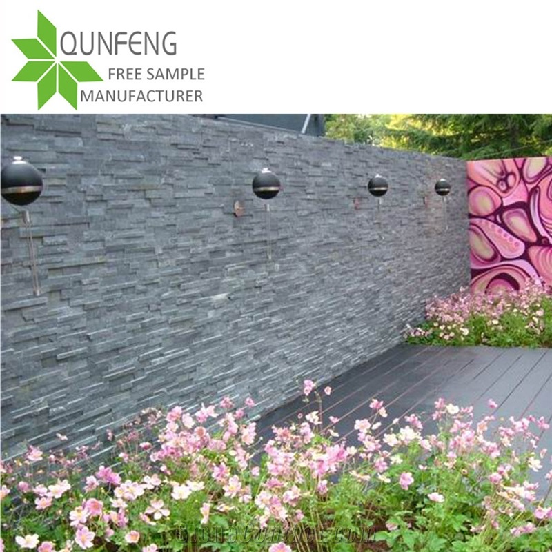China Black Slate Wall Split Stacked Stone Veneer
